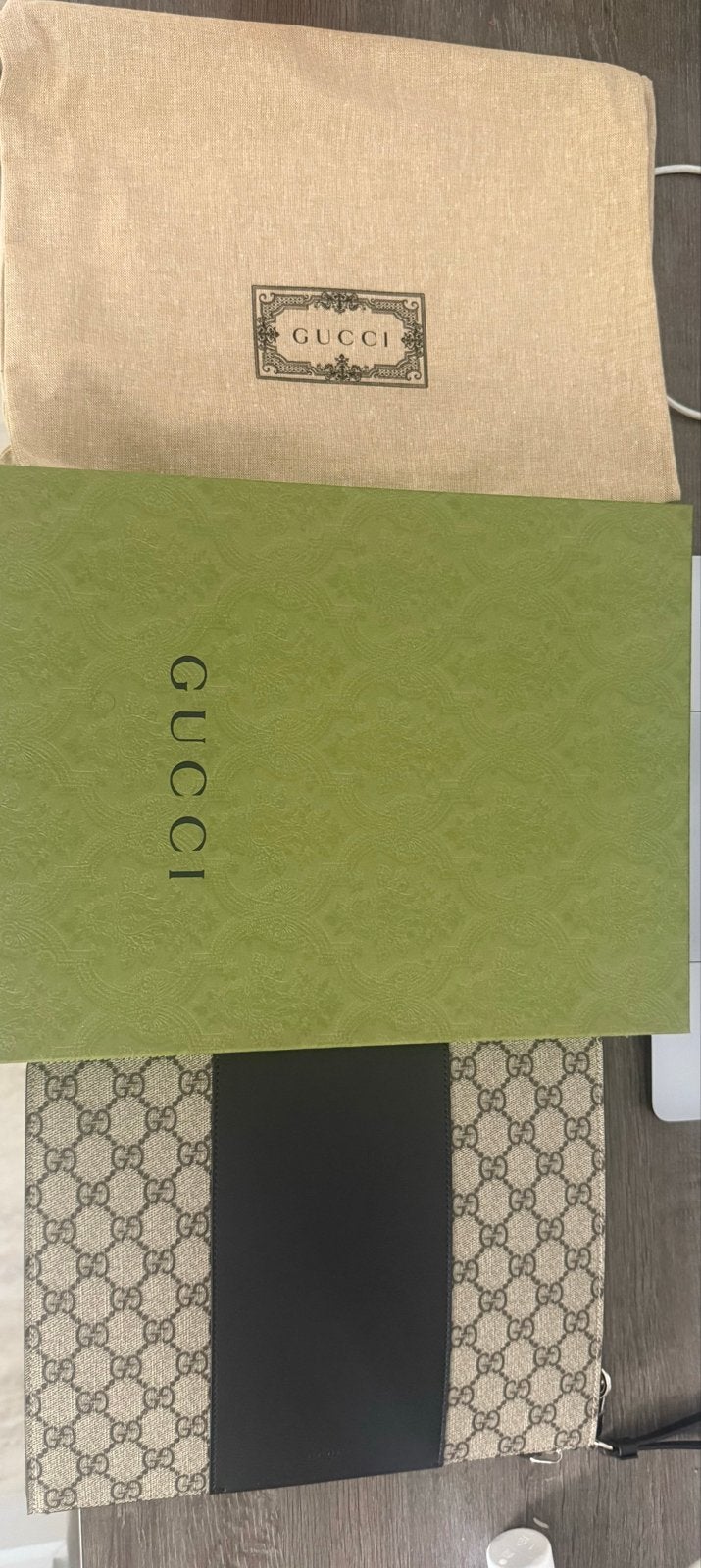 Gucci Unisex Clutch Handtas met GG Supreme Canvas, Ophalen, Zo goed als nieuw, Bruin, Handtas