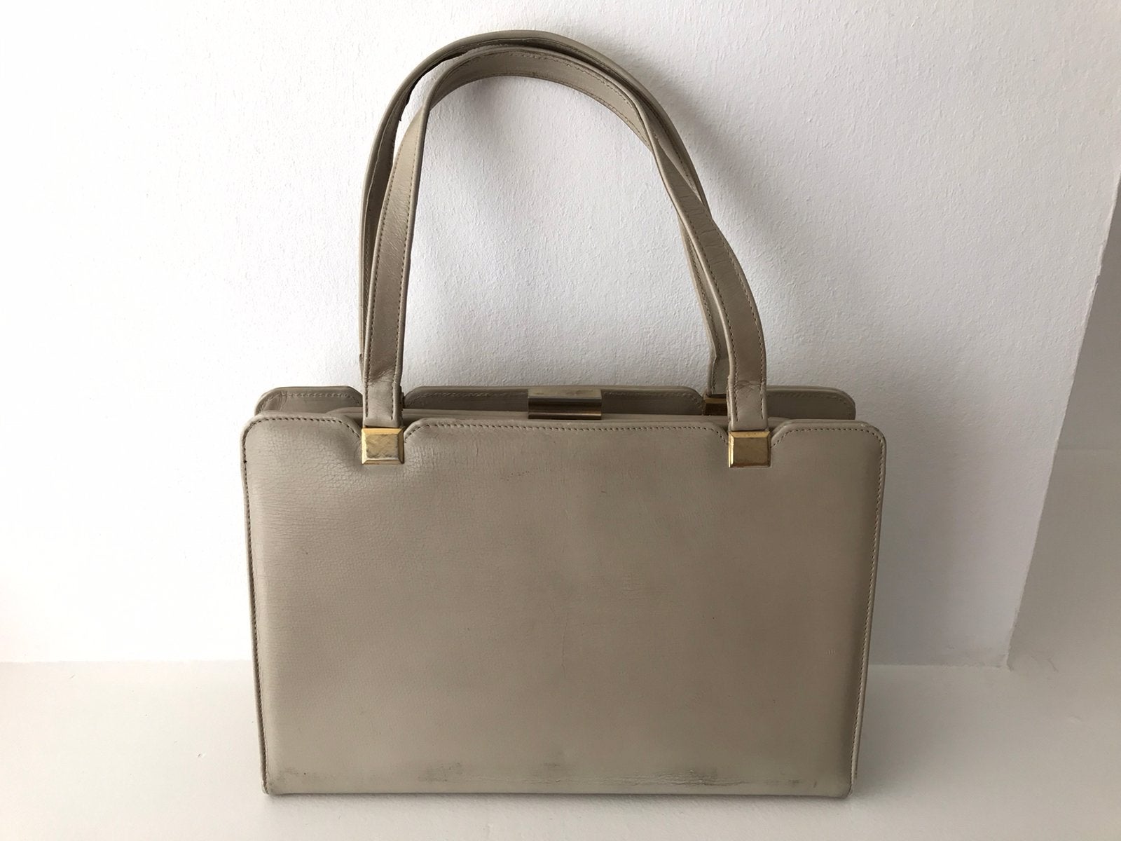Beige leren tas Italy, Ophalen of Verzenden, Gebruikt, Beige, Handtas