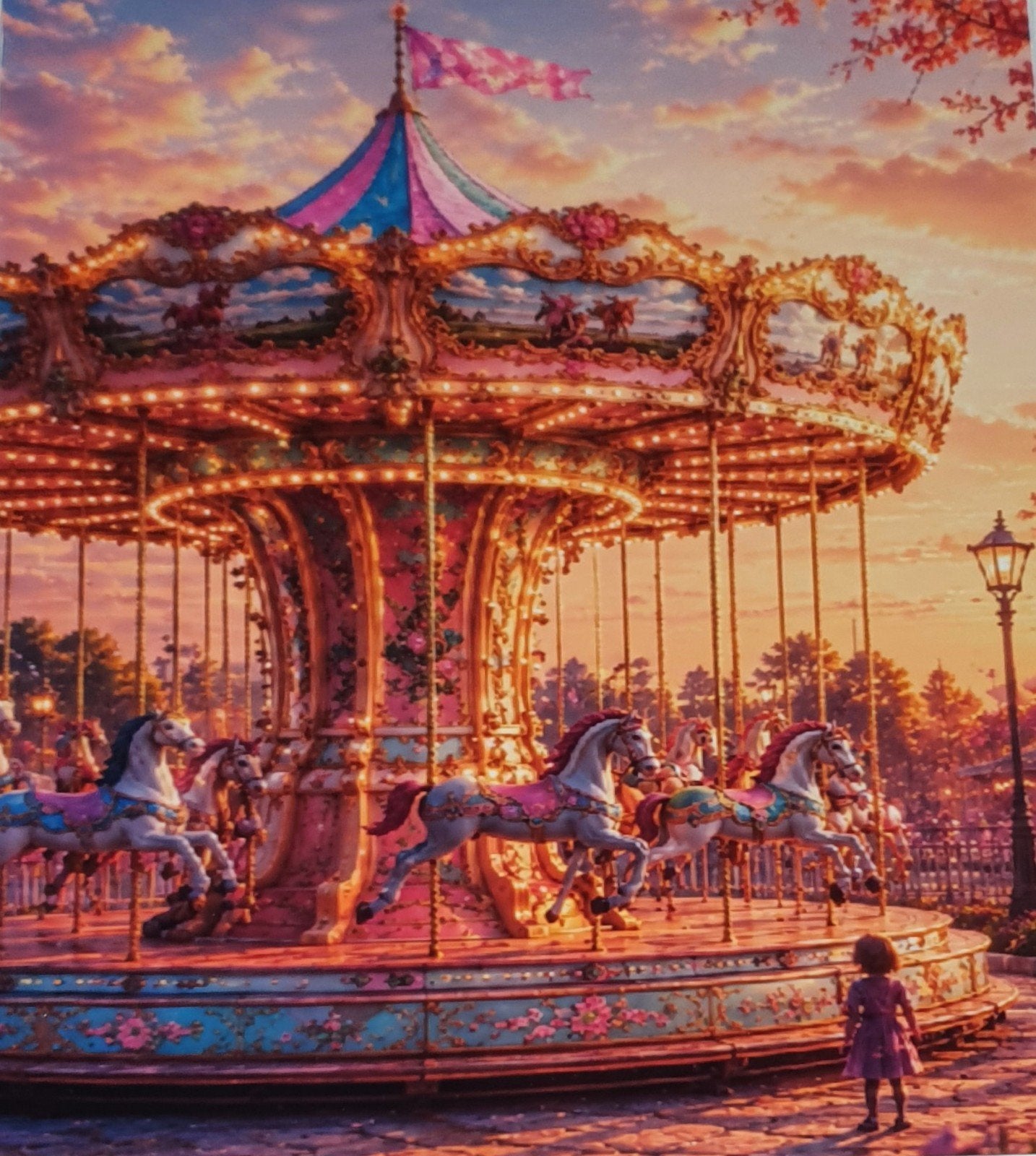Uniek Kunstwerk 'Carrousel Droom' - Ingelijst A3 Print, Ophalen of Verzenden, Print, Print/reproductie, Ingelijst