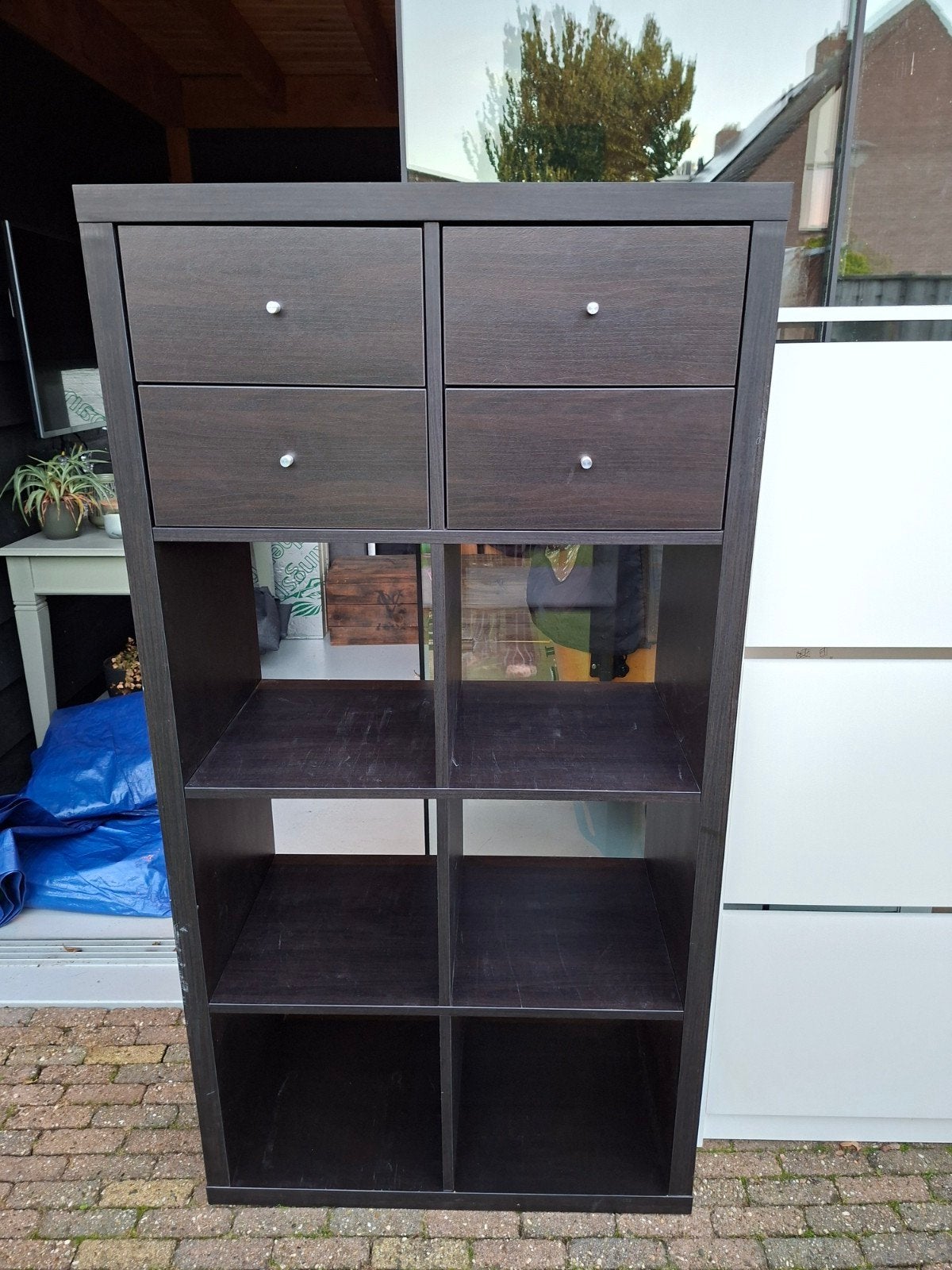 Donkerbruine Kallax kast met lades - IKEA, Huis en Inrichting, Ophalen, Gebruikt