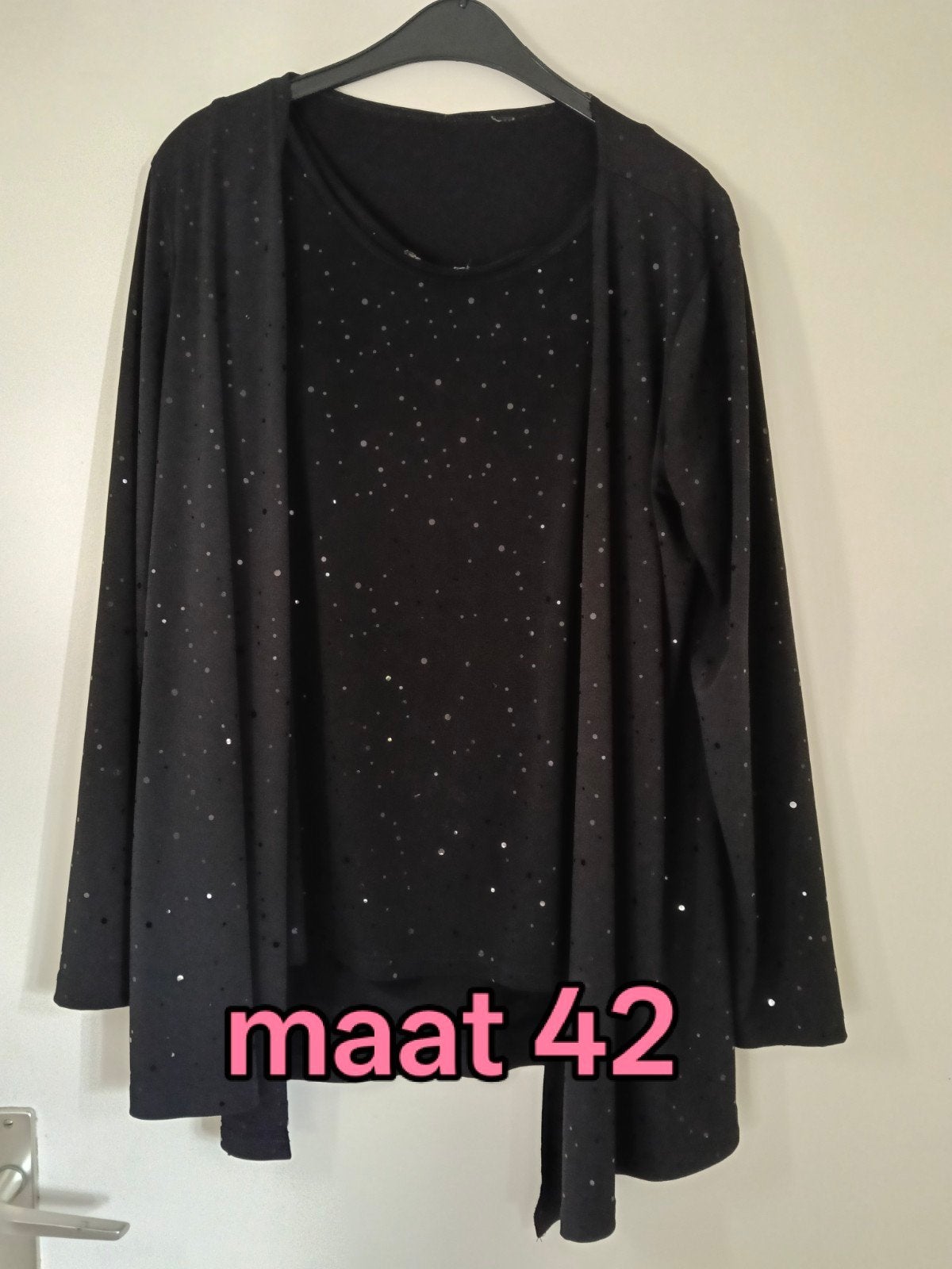 glitter top met bijpassend vest maat 42, Ophalen, Maat 42/44 (L), Zwart
