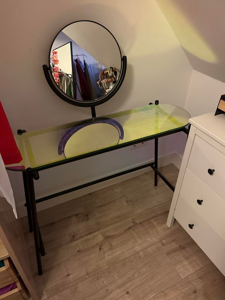 Kaptafel met spiegel - Glas en Metaal, Huis en Inrichting, Tafels | Kaptafels, Ophalen, 50 tot 100 cm, Minder dan 100 cm, Glas
