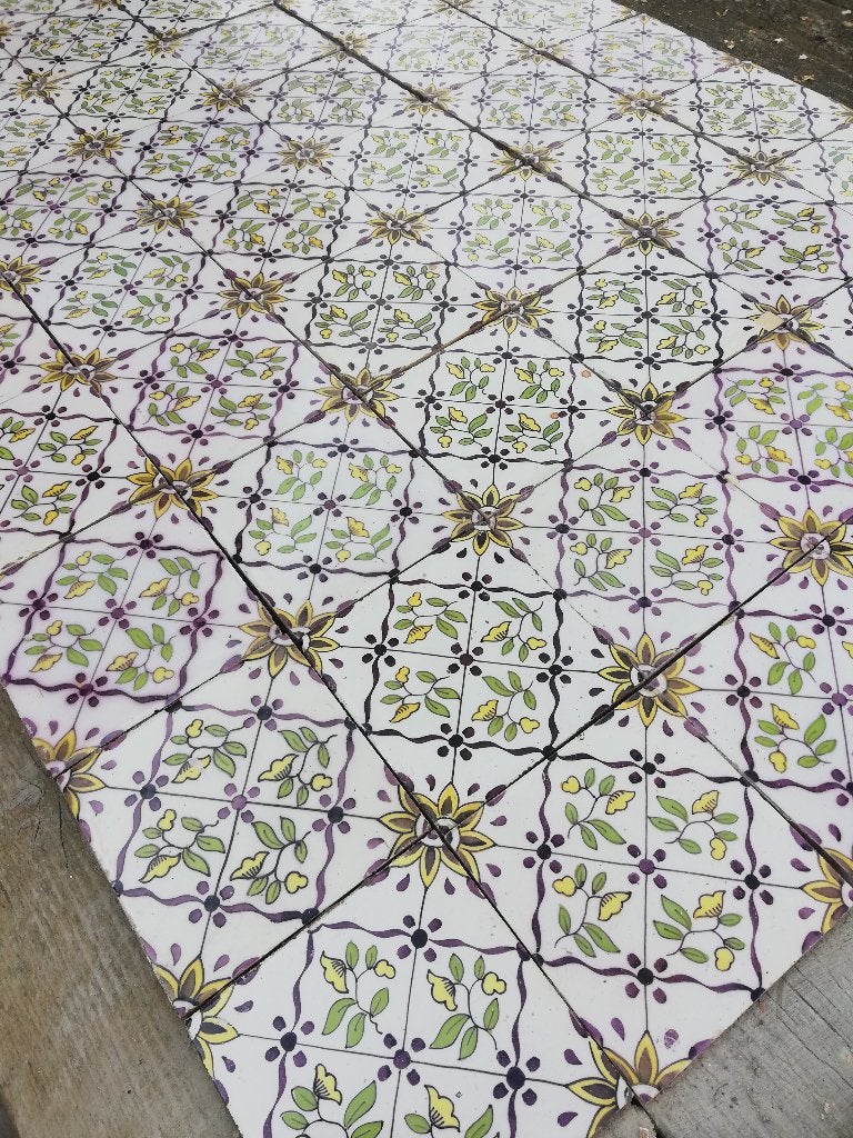 Set van 54 antieke wandtegels 13x13cm kleurrijk decor, Ophalen