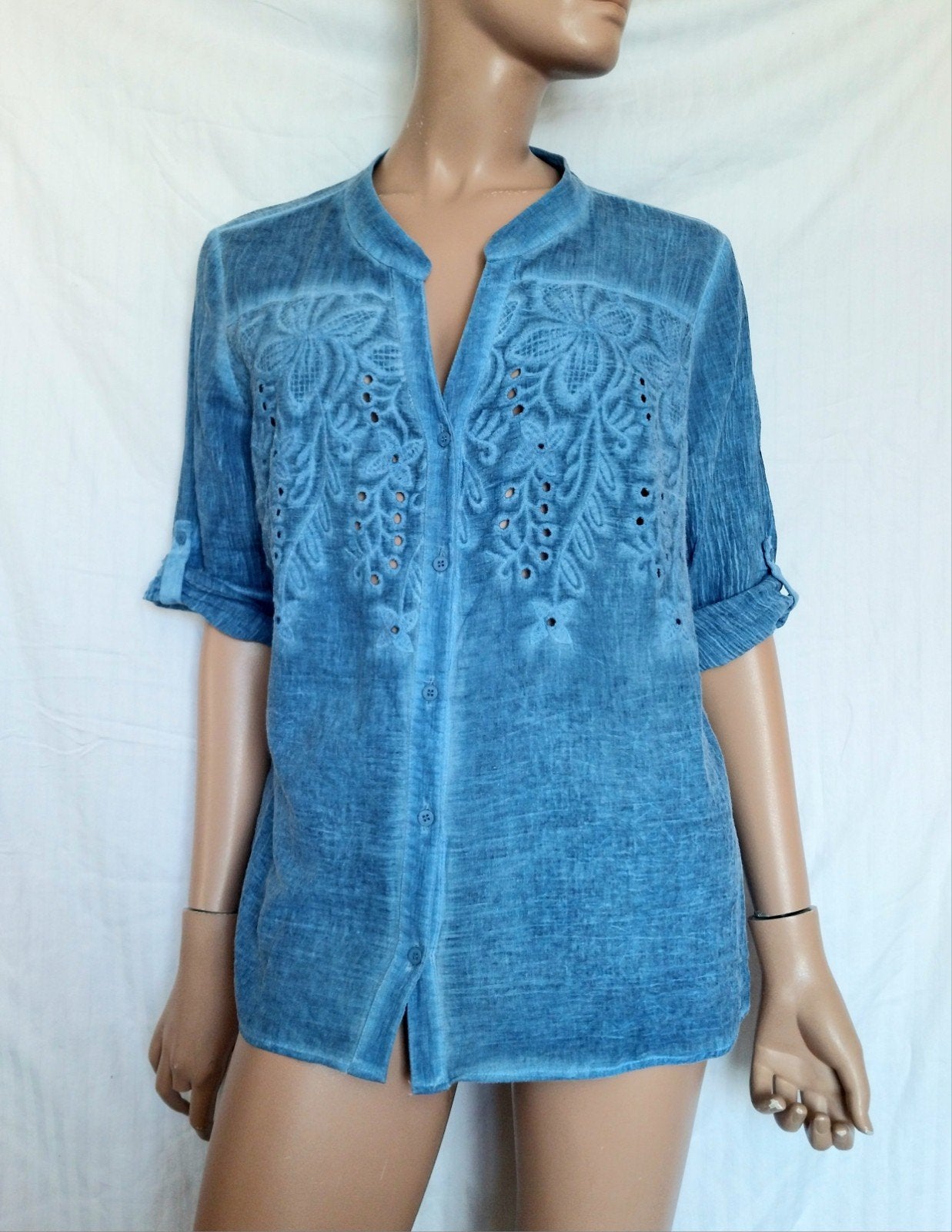 KONFEX LINNEN Blouse,  Maat 42 - 44 ( ITAL 50 ), Ophalen of Verzenden, Zo goed als nieuw, Maat 42/44 (L), Blauw