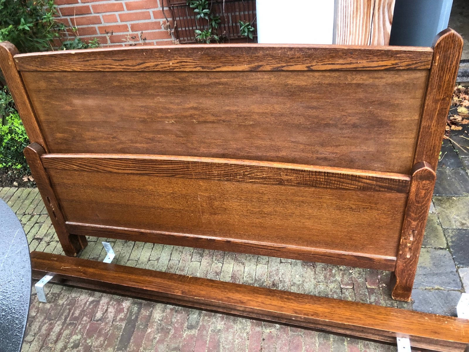 Vintage Eikenhouten Bed met Nachtkastjes 200x140 cm, Antiek en Kunst, Ophalen of Verzenden
