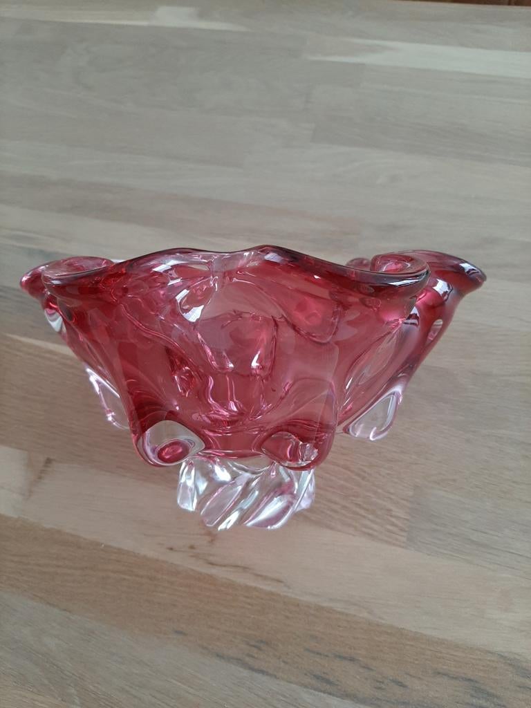 Vintage roze glazen schaal, Murano stijl, Ophalen of Verzenden