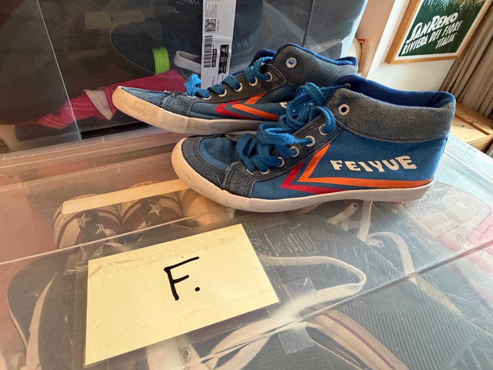 Feiyue sneakers maat 40 - Blauw met oranje/rode strepen, Verzenden, Gedragen, Blauw, Sneakers of Gympen