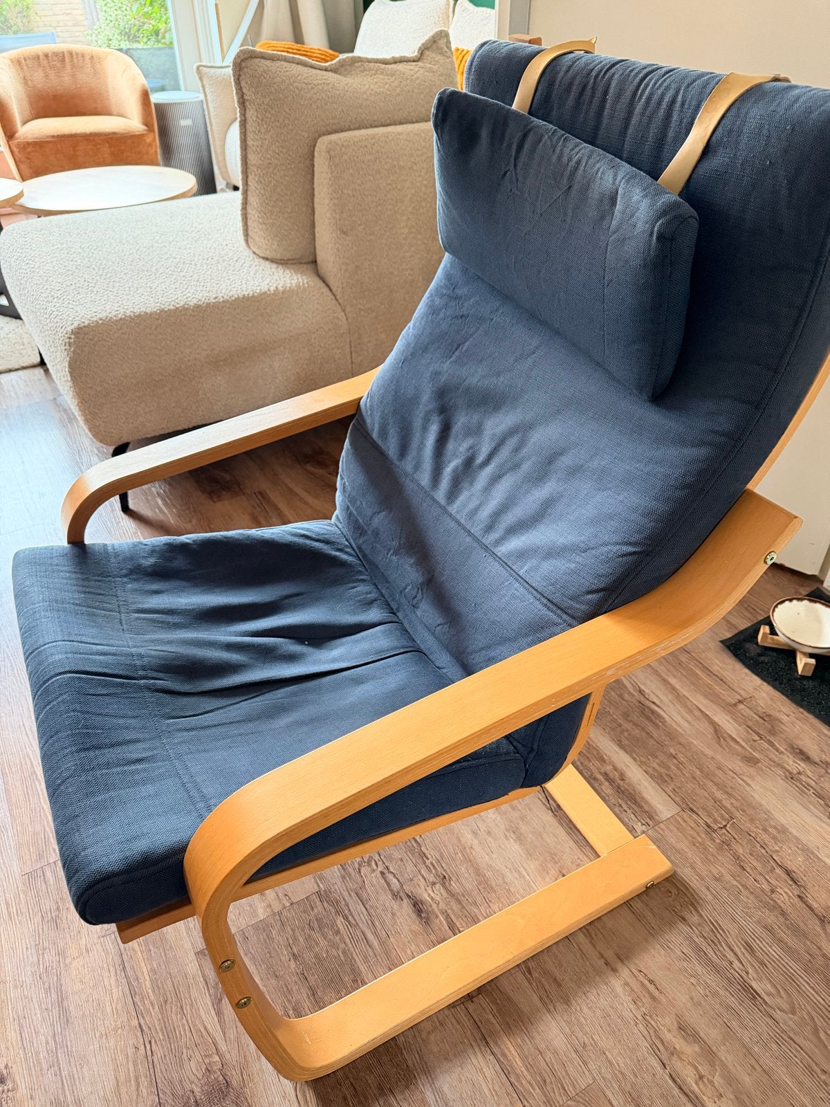 Comfortabele schommelstoel met blauwe kussens, Ophalen, Gebruikt, Blauw, Eén