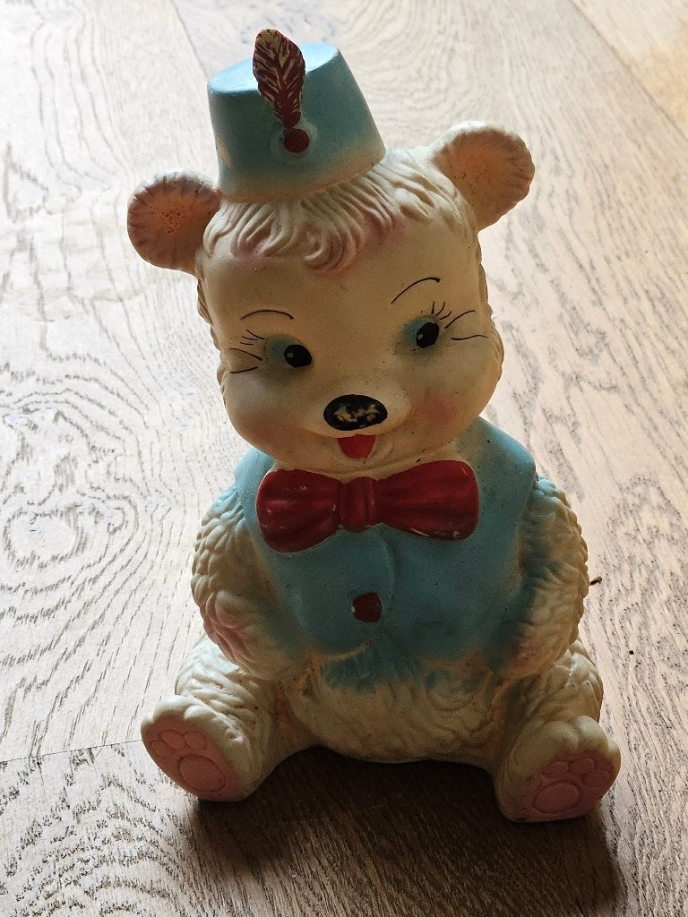 Vintage Rubber Toys Beer met hoedje - Made in Italy, Ophalen of Verzenden