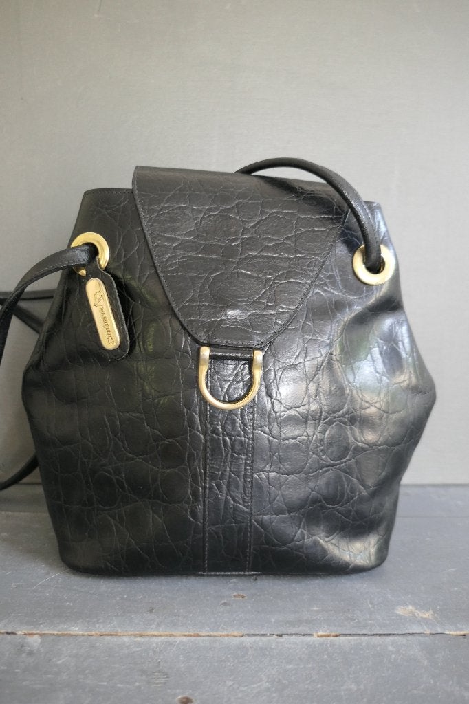 Vintage Canberra zwart lederen tas made in Belgium, Ophalen of Verzenden, Zo goed als nieuw, Zwart, Handtas