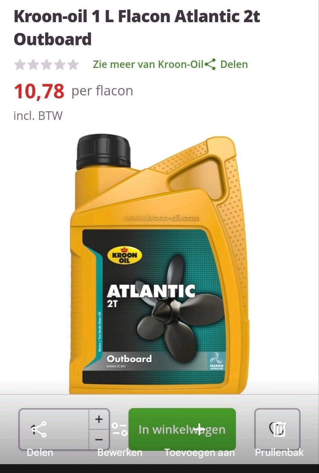 Kroon-Oil Atlantic 2T Outboard Olie 1 Liter, Ophalen, Nieuw, Motor en Techniek