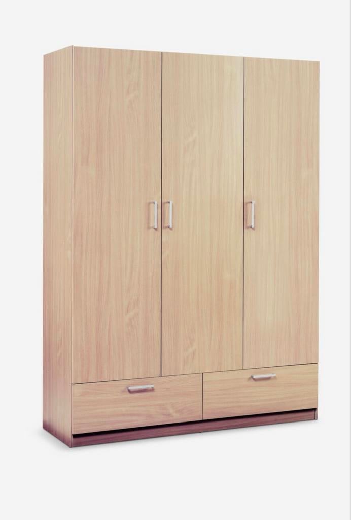 Kledingkast ELLESTED 144x200 licht eiken met 3 deuren en 2 l, Huis en Inrichting, Kasten | Kledingkasten, 100 tot 150 cm, Ophalen of Verzenden
