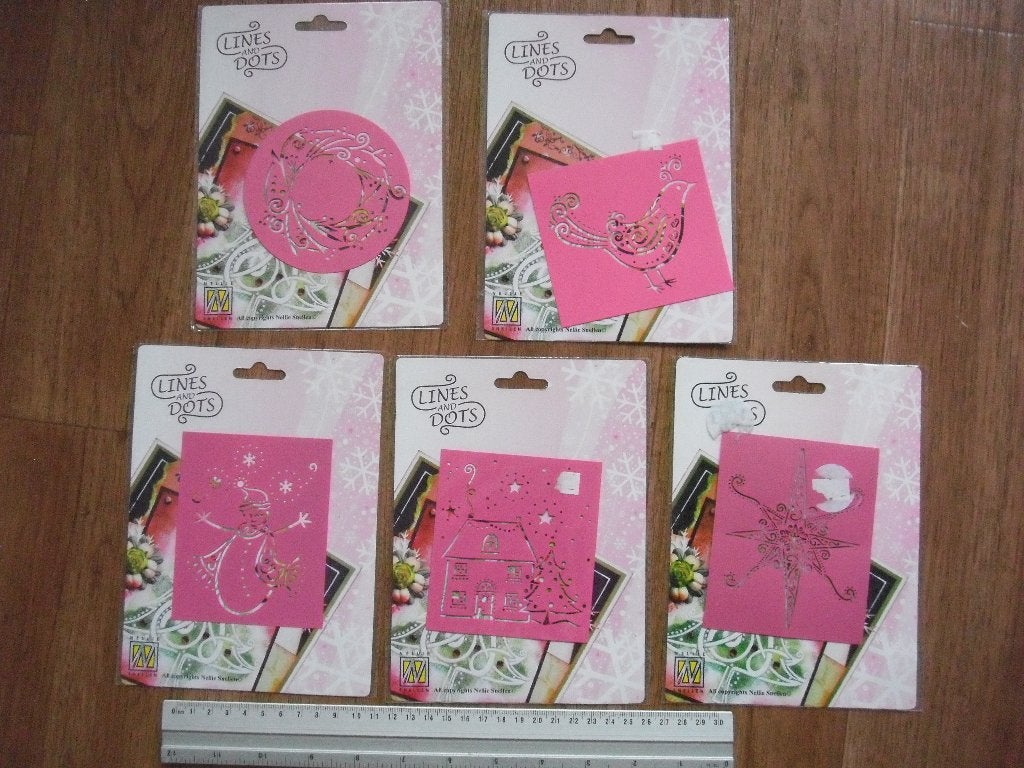 set van 5 Lines and Dots mallen metaal, Hobby en Vrije tijd, Kaarten | Zelf maken, Ophalen of Verzenden, Zo goed als nieuw, Overige thema's