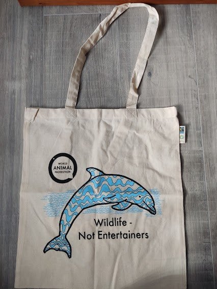 Canvas tas World animal protection met dolfijn, Ophalen of Verzenden, Zo goed als nieuw, Overige kleuren, Overige merken