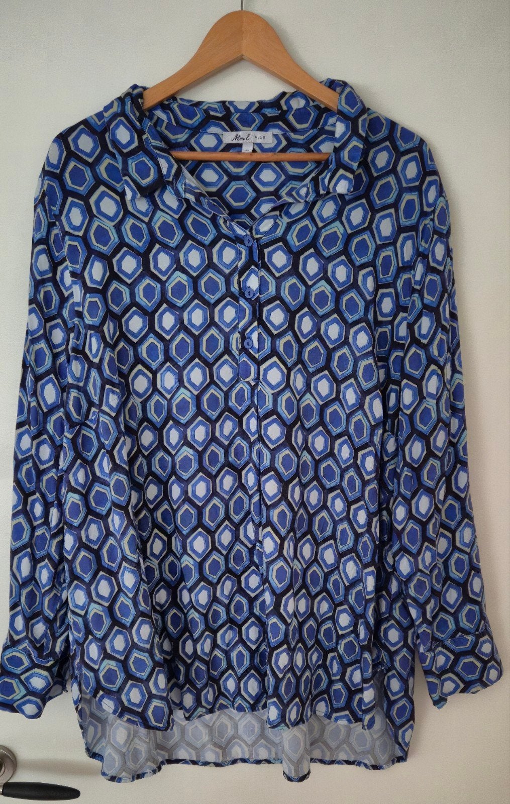 blauw witte blouse maat 54 miss etam, Kleding | Dames, Ophalen of Verzenden, Zo goed als nieuw, Blauw, Blouse of Tuniek