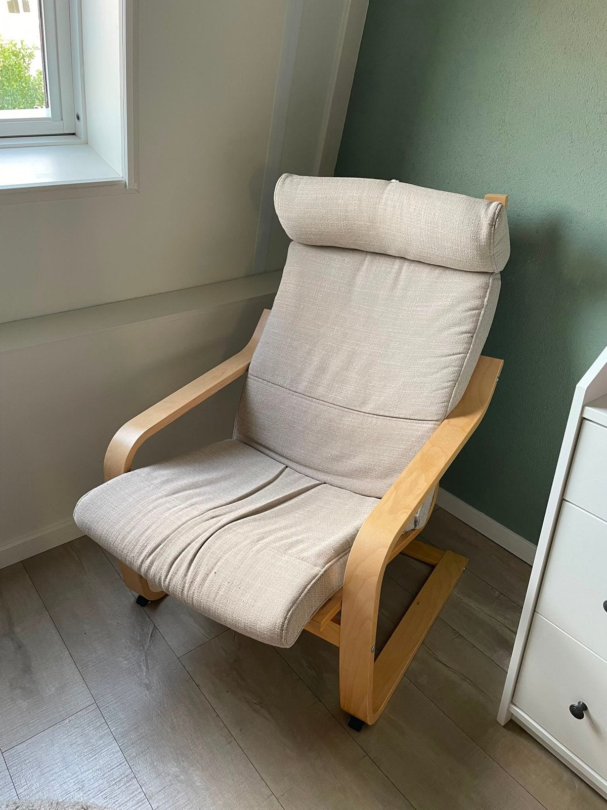 IKEA POÄNG fauteuil – beige, Ophalen, Zo goed als nieuw, 75 tot 100 cm, 50 tot 75 cm
