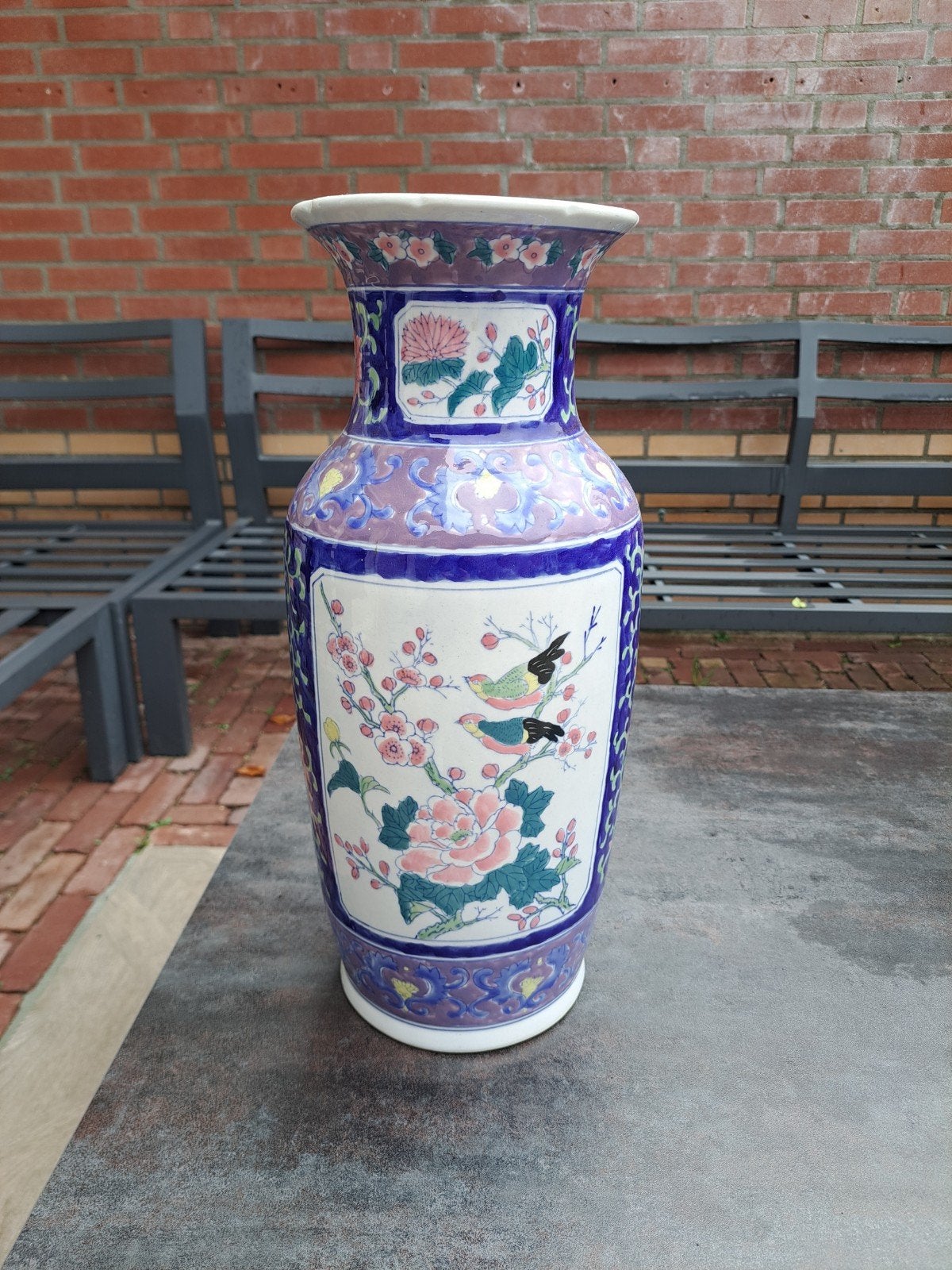 Grote Chinese vaas met bloemen en vogels, Ophalen