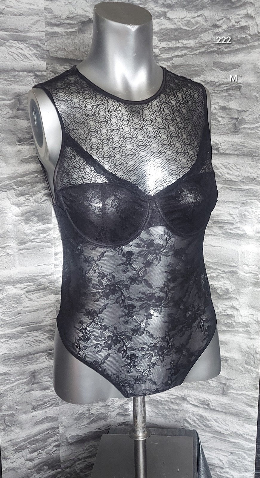 Zwarte kanten stringbody met bloemenpatroon, Onbekend, Ophalen of Verzenden, Zwart, Body of Korset
