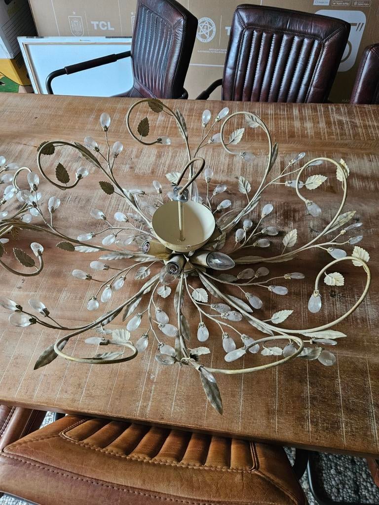 Set van 2 Vintage Plafondlampen - 40 cm & 60 cm, Ophalen of Verzenden, Gebruikt, Glas, Vintage, Klassiek, Sierlijk