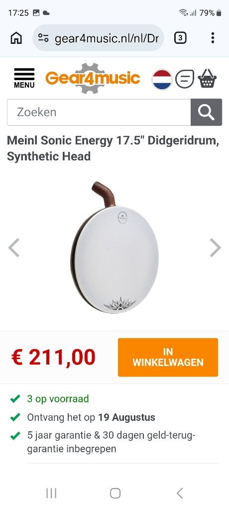 Didgeridoo /Meinl Sonic Energy 17.5" Didgeridrum met tas, Ophalen of Verzenden, Nieuw