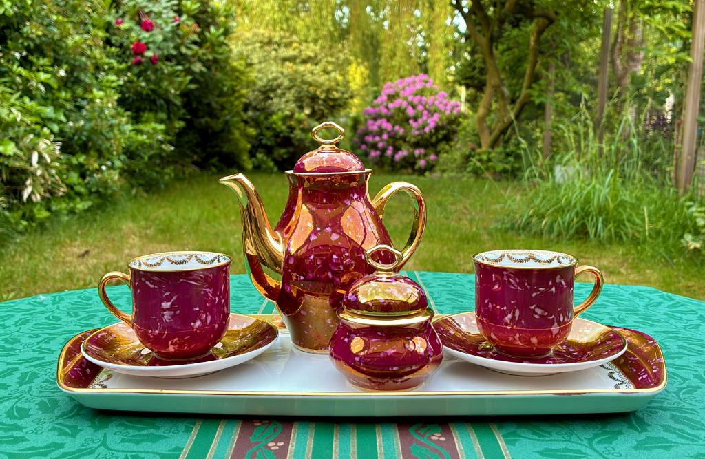 Porceleinen servies met bladgoud, Ophalen of Verzenden