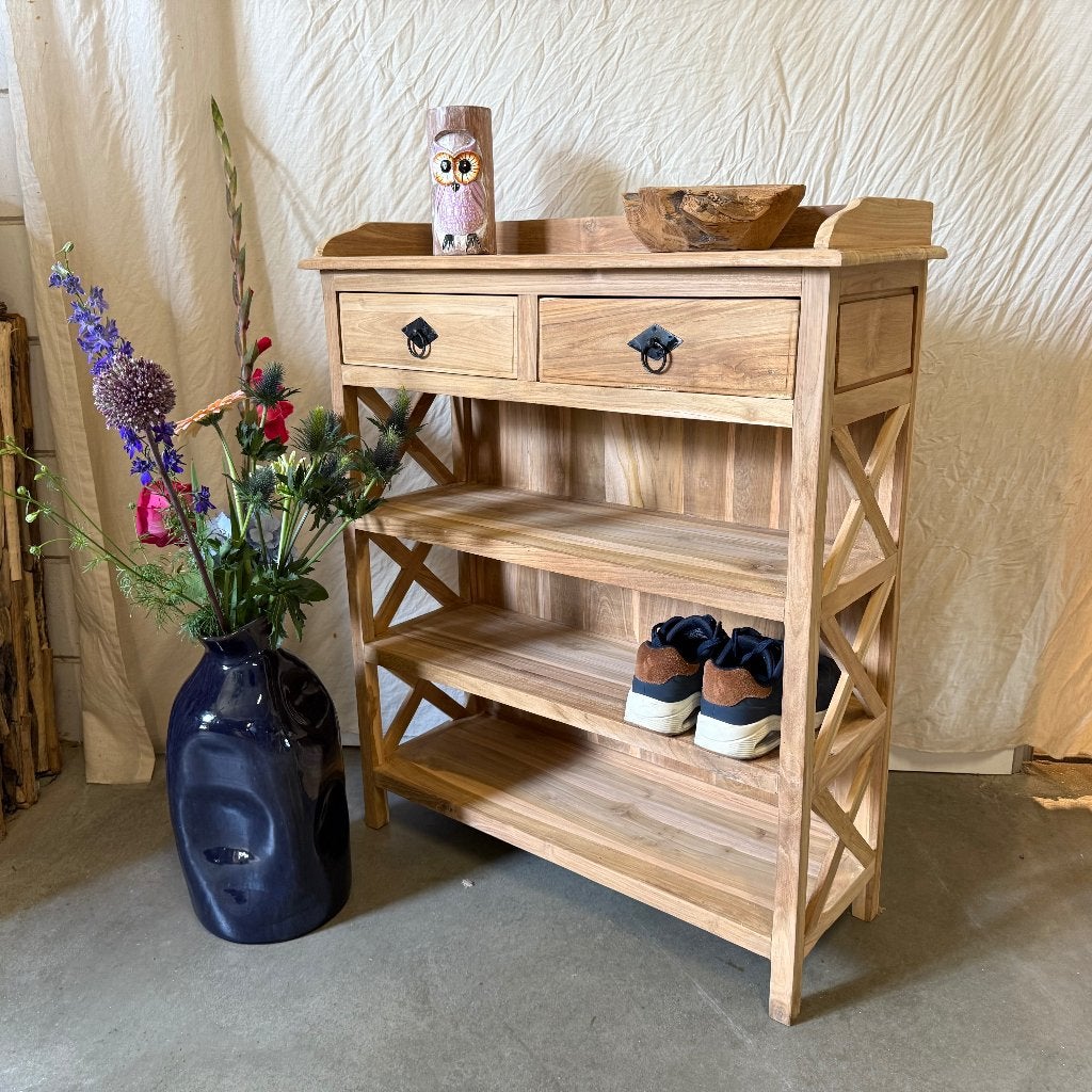 sidetable teak - 80 x 30 cm - 2 lades - Gratis bezorgd, TTM Wonen, Meubels – (Perzische) Tapijten en Woonaccessoires, 50 tot 100 cm