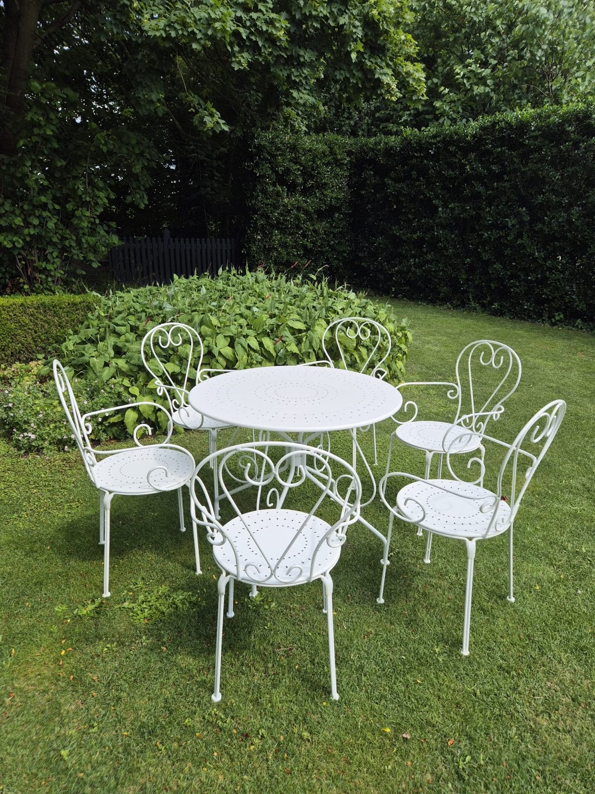 Witte metalen tuinset met 6 stoelen, Overige materialen, Gebruikt, Eettafel, 6 zitplaatsen