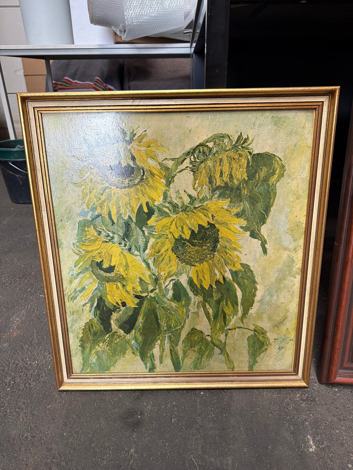Schilderij Zonnebloemen in gouden lijst, Doek, Handgeschilderd, Olieverf, Klassiek