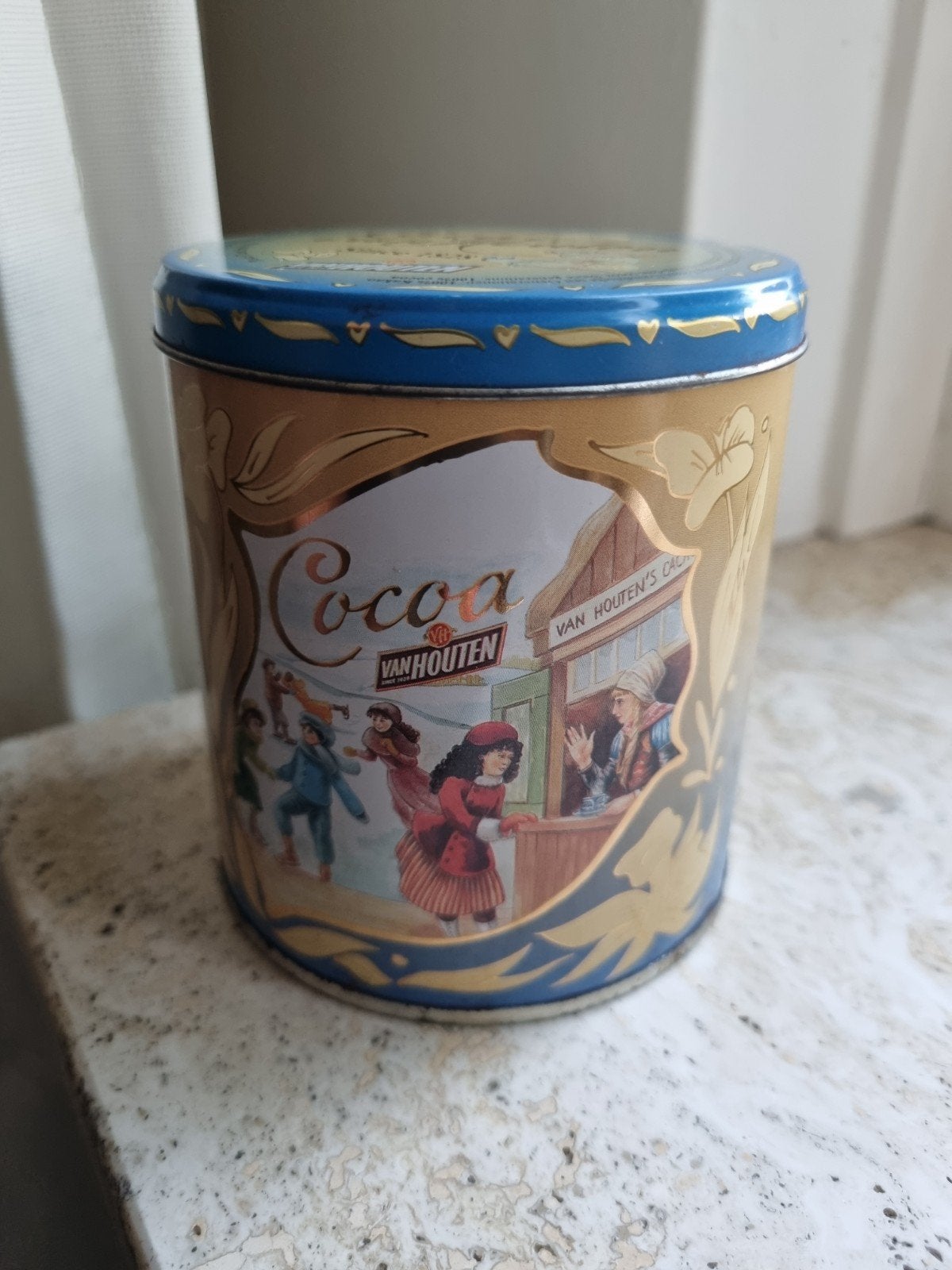 Winter blikje Cacao Van Houten schaatsen, Verzamelen, Blikken, Ophalen of Verzenden, Gebruikt, Overige