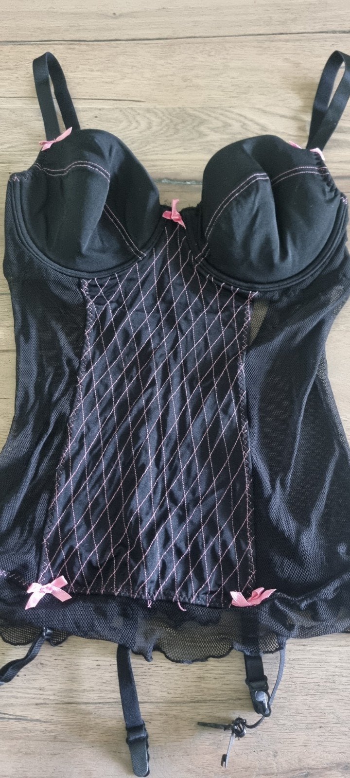 Super mooie zwarte korset met string., Onbekend, Verzenden, Zwart, Setje