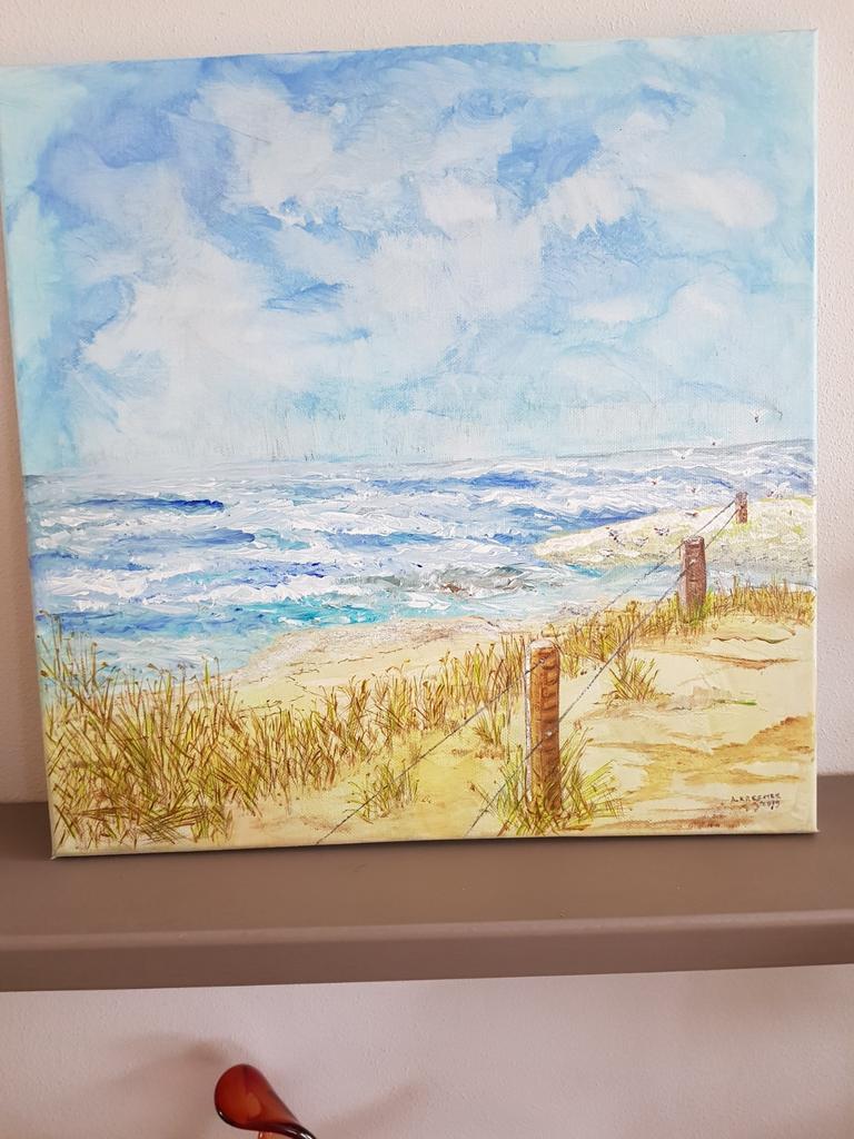 Strandzicht maat 40x40 april painting, Ophalen of Verzenden