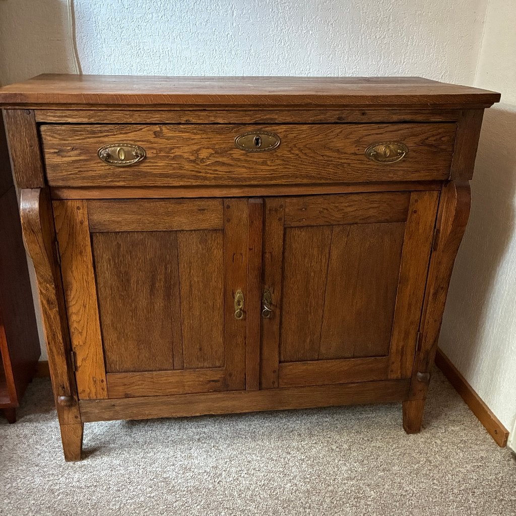 Antieke eiken penantkast kast dressoir, Ophalen, Gebruikt, 100 tot 150 cm, Eikenhout