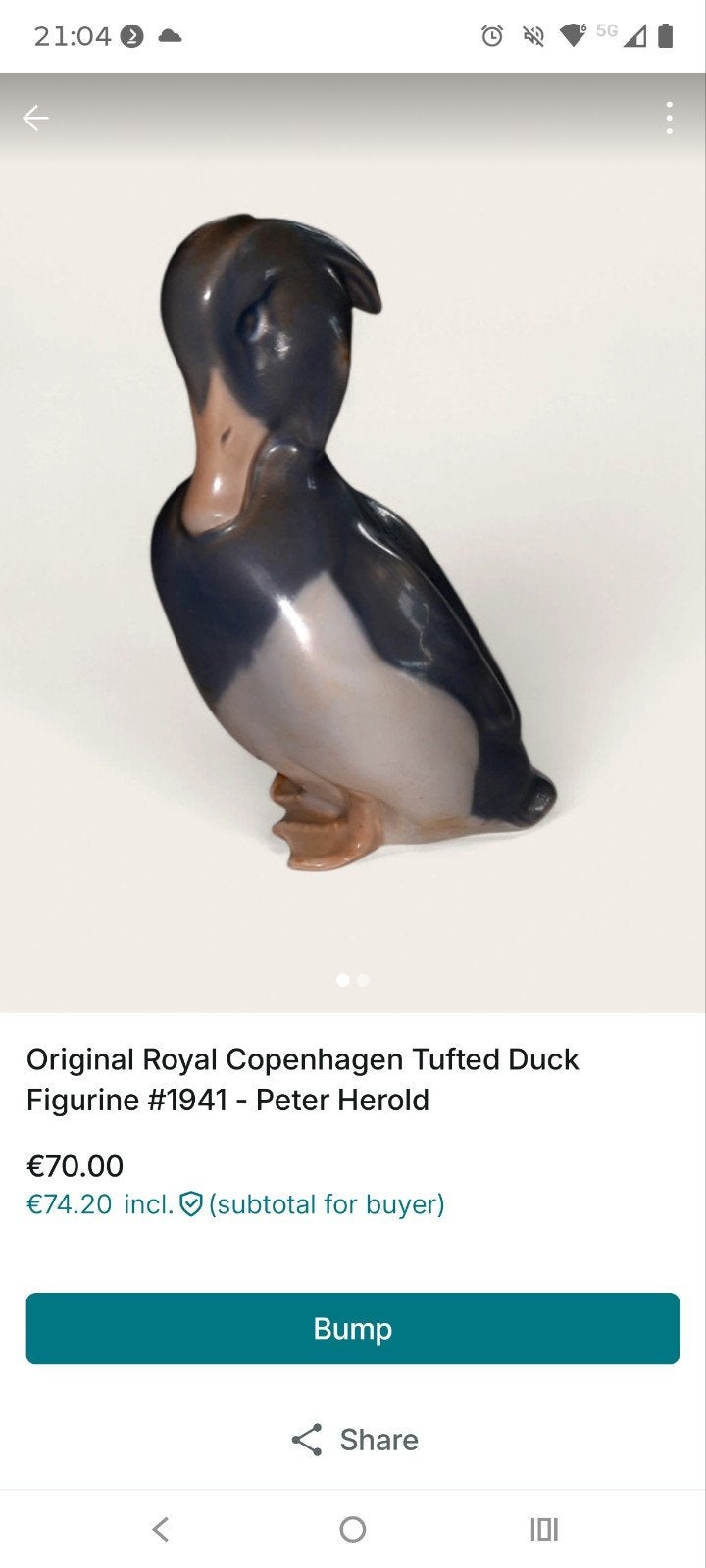 Royal Copenhagen Kuifeend Beeldje #1941 - Peter Herold, Verzamelen, Beelden en Beeldjes, Ophalen, Gebruikt, Dier