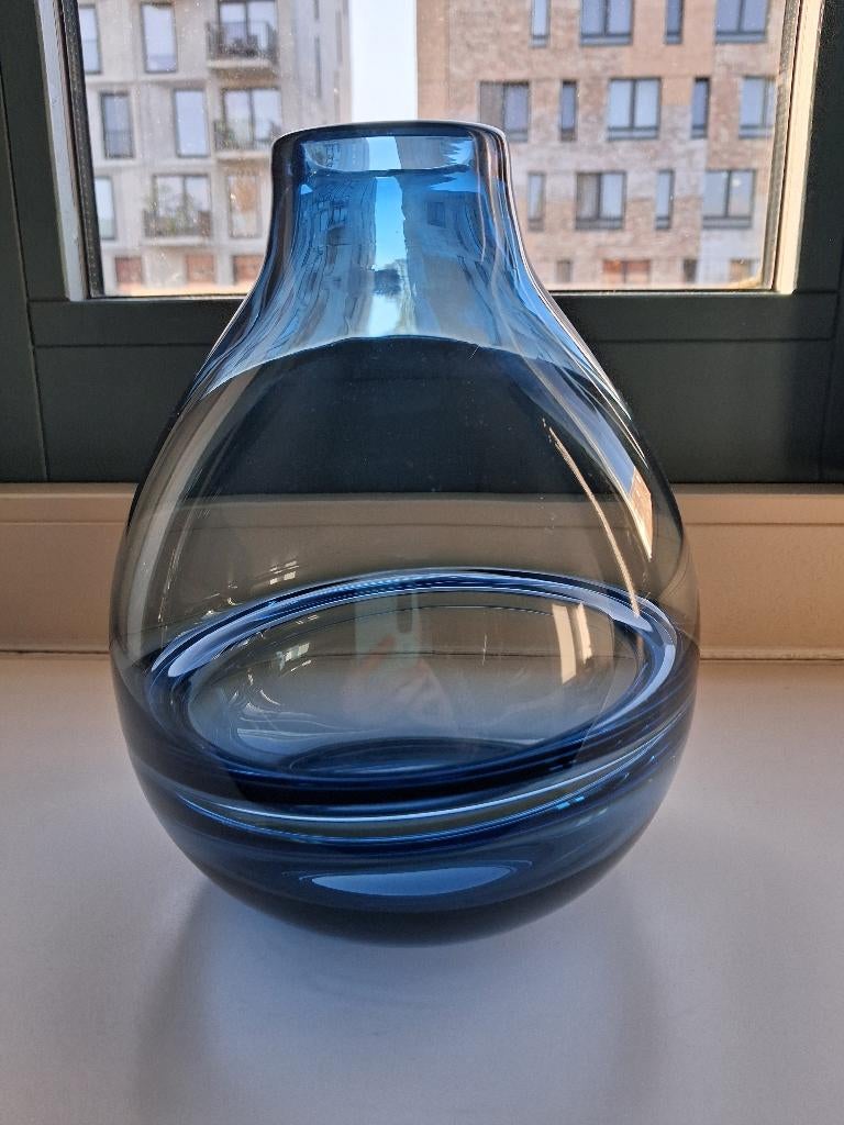Blauwe glazen vaas, Ophalen, Gebruikt, Blauw, Glas