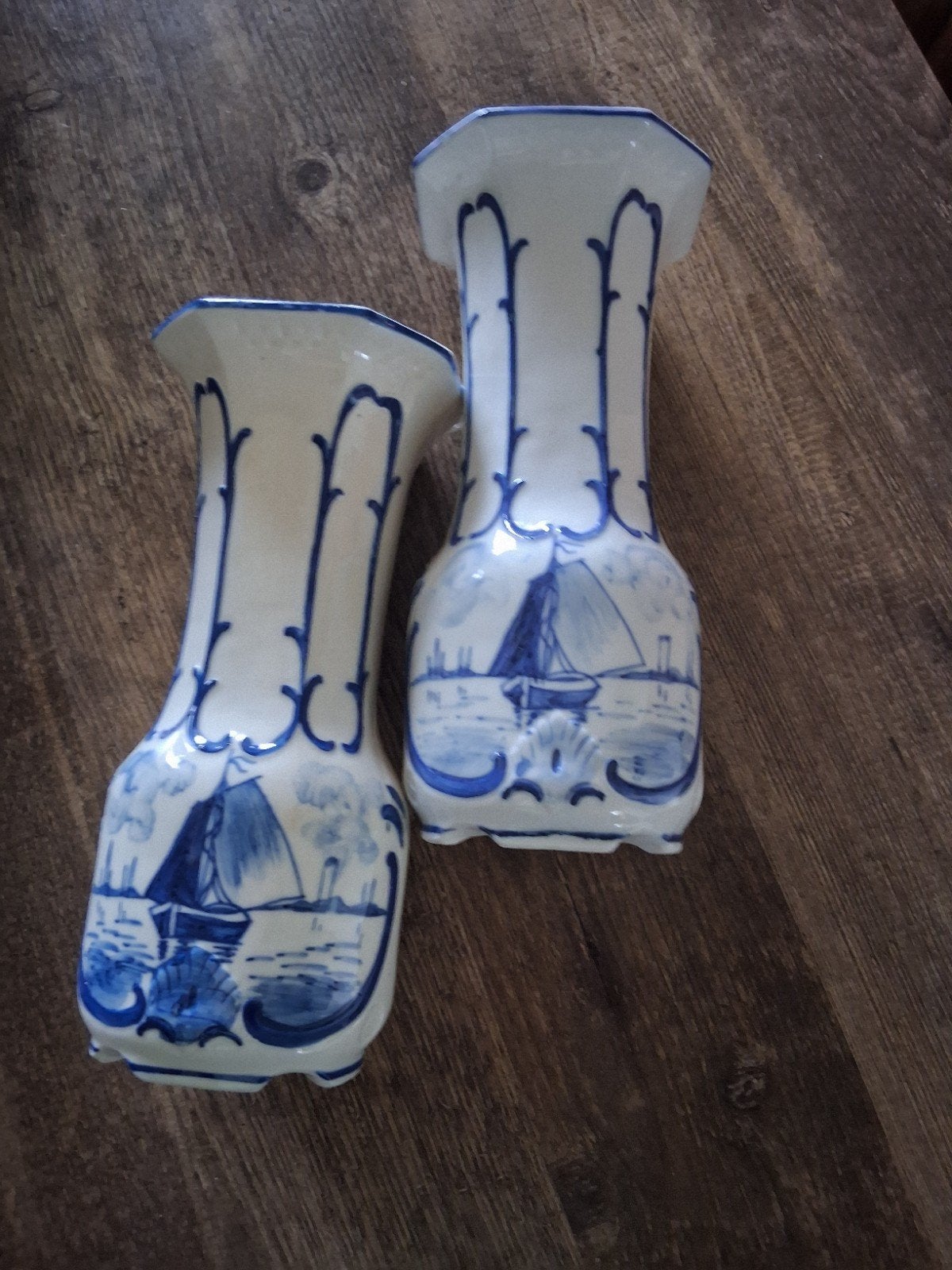 Set van 2 Delfts Blauwe Vazen met Scheepsmotief, Antiek en Kunst, Ophalen of Verzenden