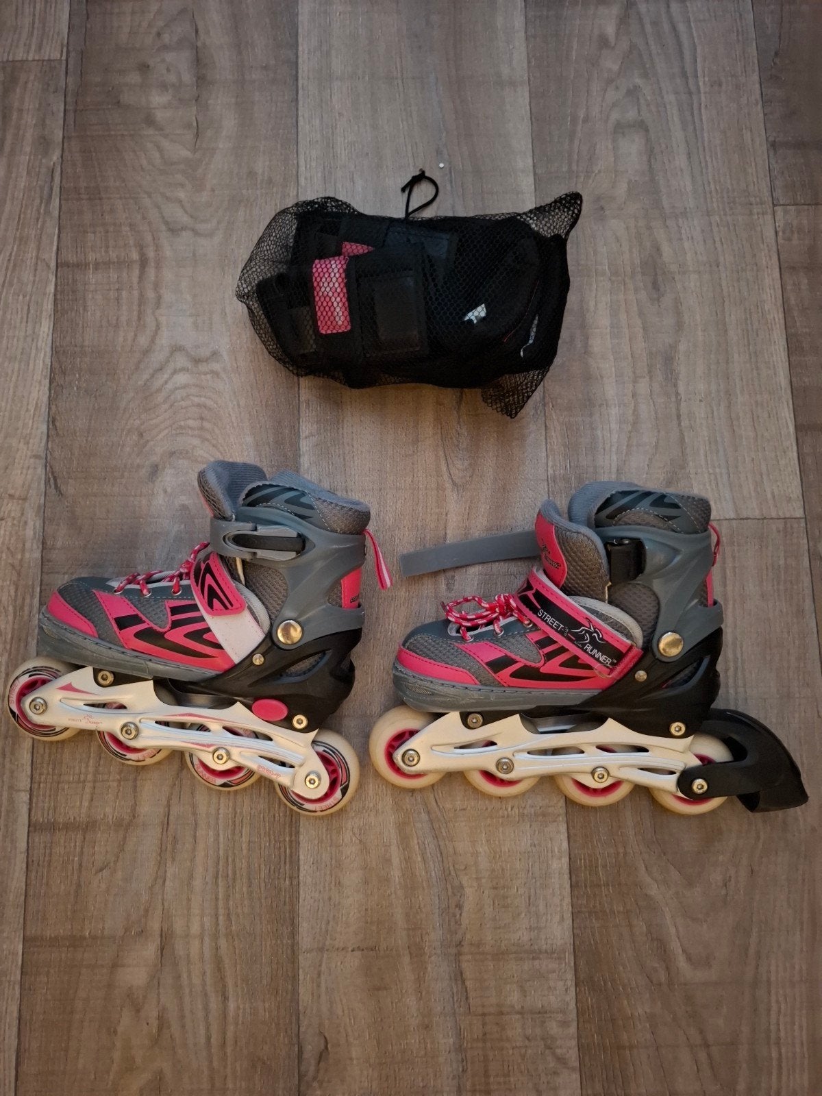 Verstelbare roze inline skates met bescherming maat 31-34, Ophalen of Verzenden, Verstelbaar, Kinderen