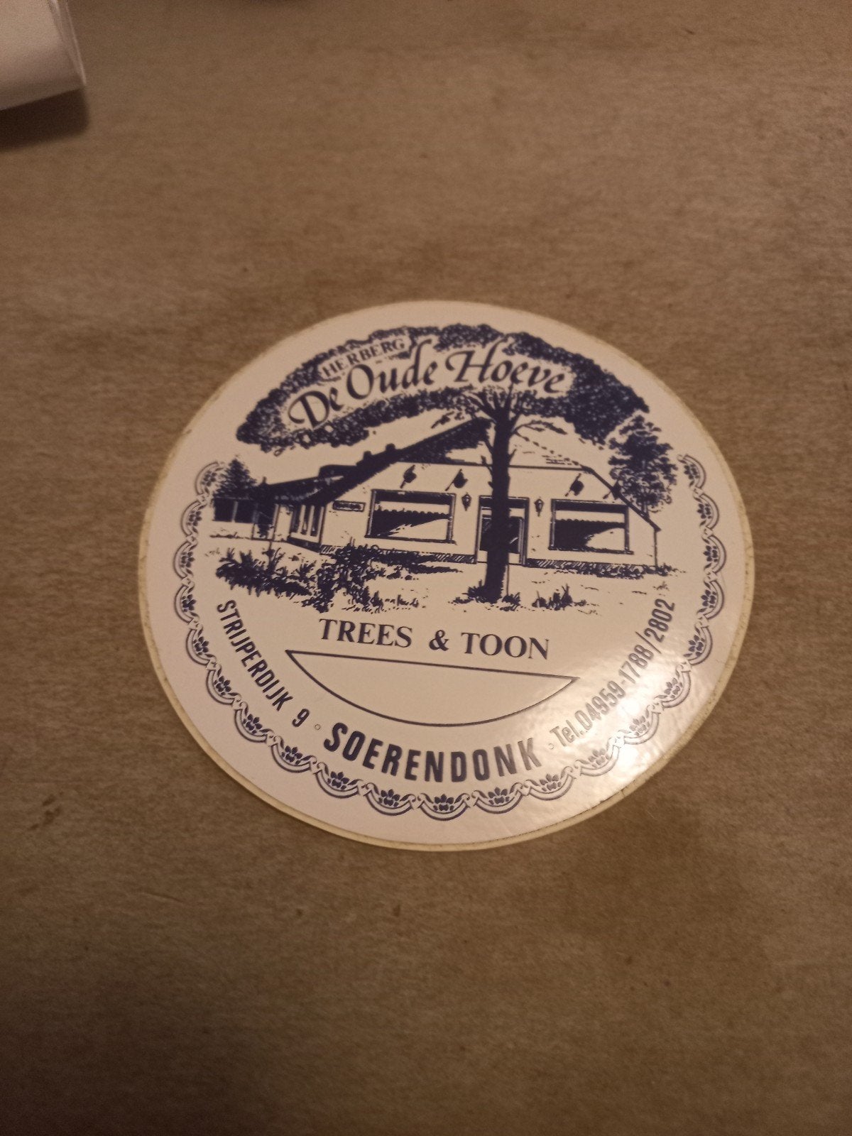 Vintage sticker Herberg De Oude Hoeve Soerendonk, Ophalen of Verzenden, Gebruikt