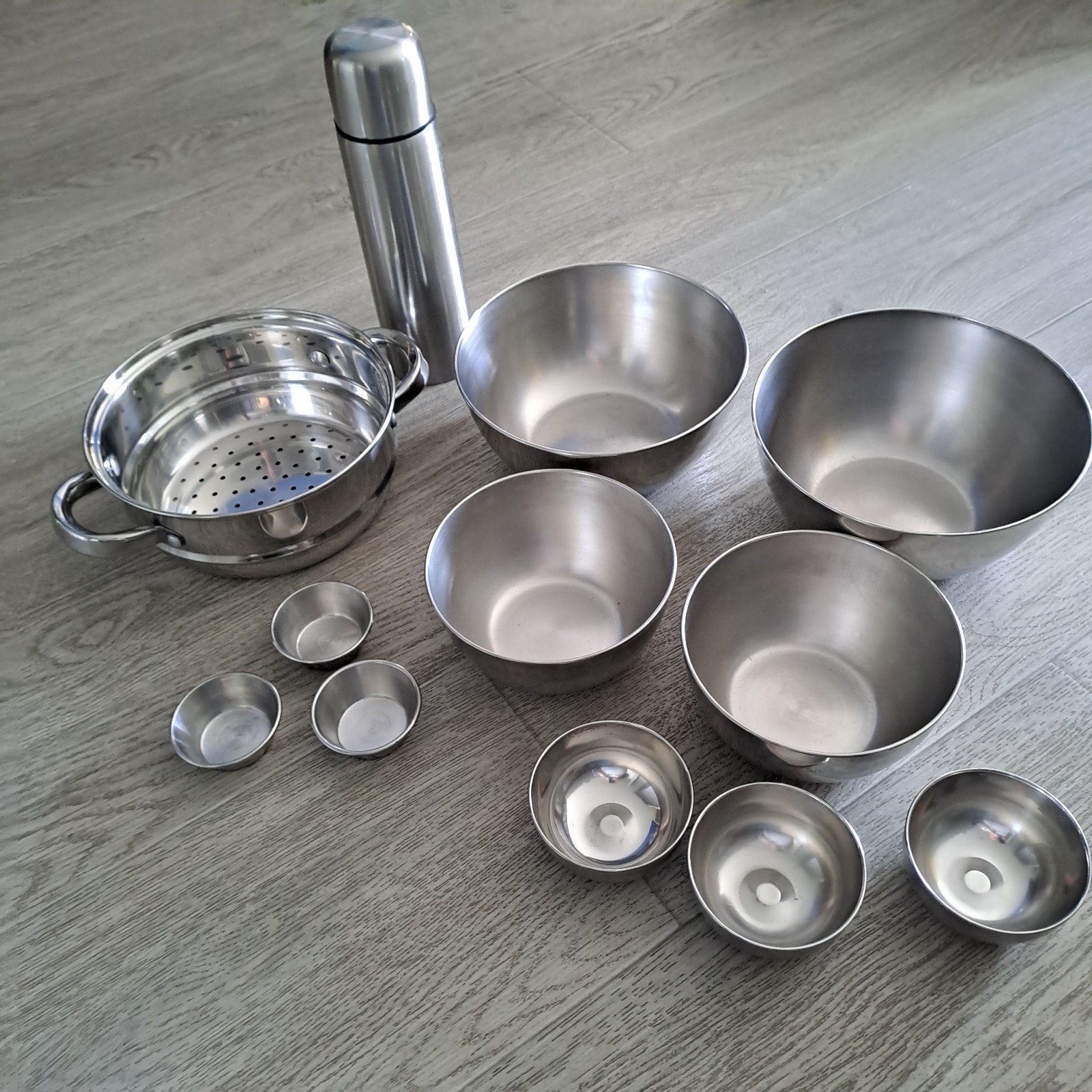RVS set 12 delig, Ophalen, Overige materialen, Overige stijlen, Schaal of Schalen