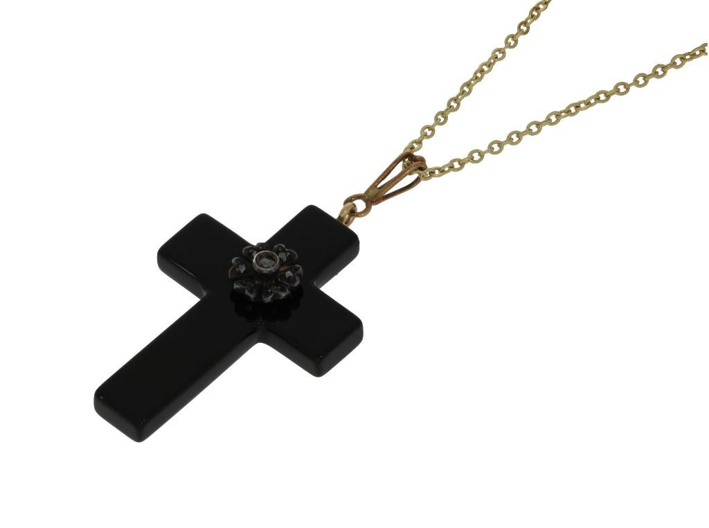 Diamant onyx antieke 18k gouden kruis ketting hanger unisex