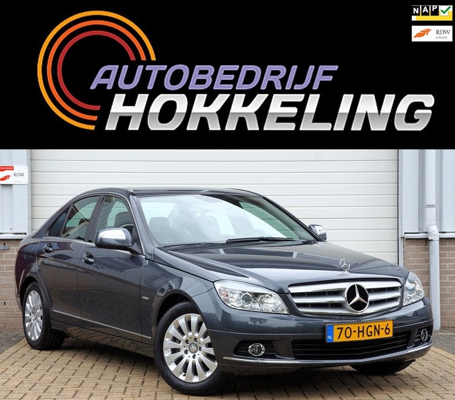 Mercedes-Benz C-klasse 180 K Elegance 156pk; Leder+Navi=UNIE, Auto's, Dealer onderhouden, Achterwielaandrijving, Gebruikt, Zwart