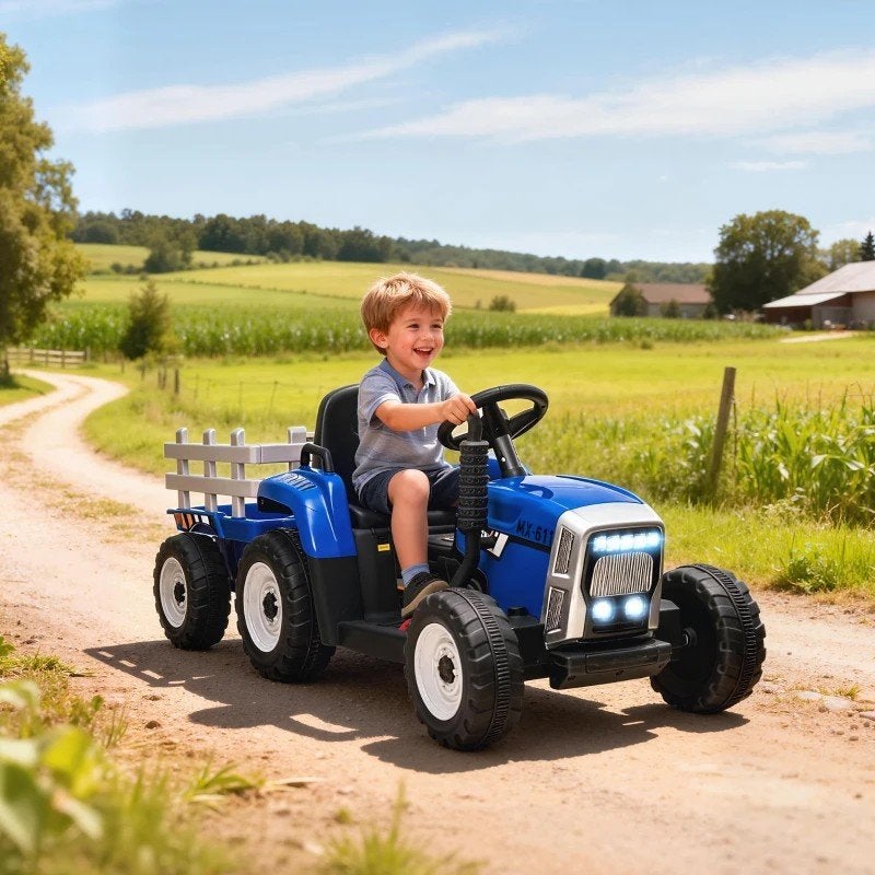 Elektrische Kindertractor met Afneembare Trailer - Blauw, Trapvoertuig, Onbekend, Nieuw, Ophalen of Verzenden