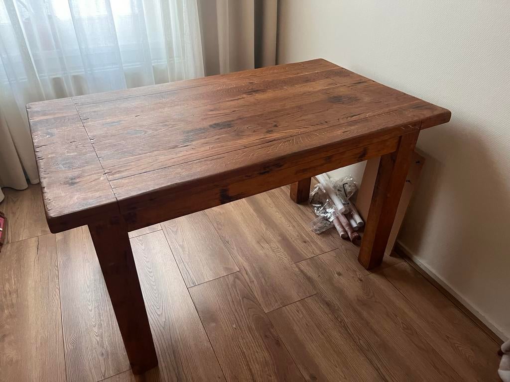 Handgemaakte Massief Houten Eettafel met Uitschuiffunctie, Huis en Inrichting, Tafels | Eettafels, Gebruikt, 100 tot 150 cm, Vier personen