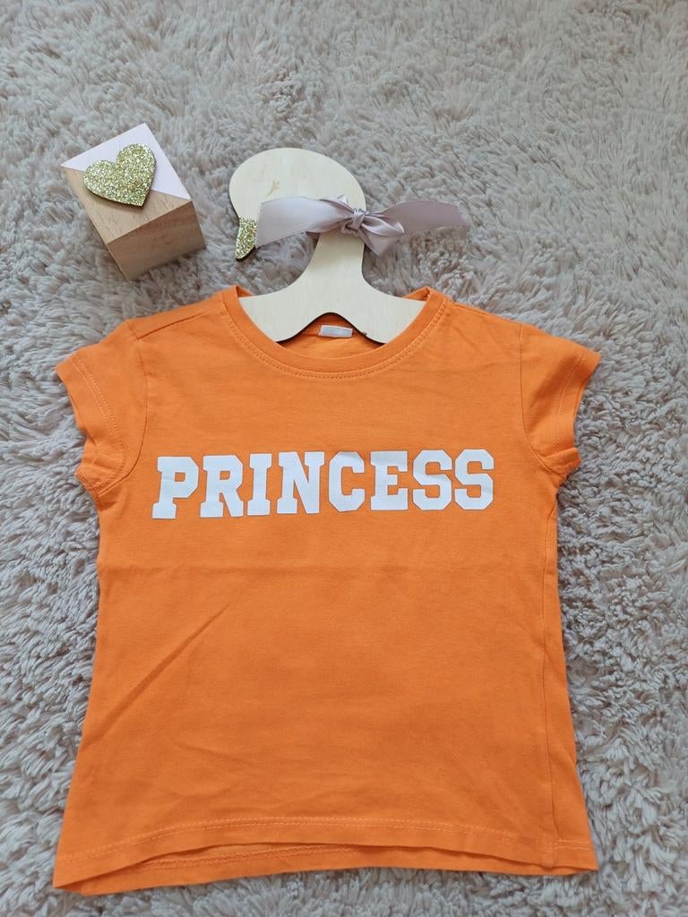 Oranje T-shirt "PRINCESS" leuk voor de koningsspelen maat 92, Ophalen of Verzenden, Zo goed als nieuw, Meisje, Shirt of Longsleeve