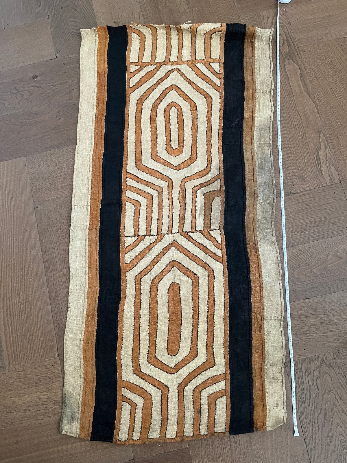 Traditionele Kuba-stof uit DR Congo, Wanddecoratie, Textiel, Bruin, Afrika