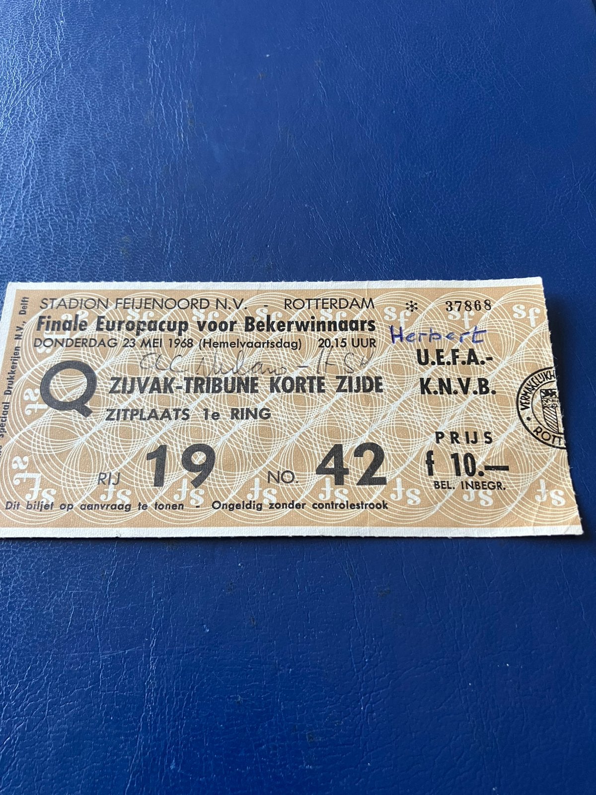 TICKET FINALE EUROPACUP 2 AC MILAN - HEV HAMBURG 24-5-1968, Ophalen of Verzenden, Gebruikt, Buitenlandse clubs, Overige typen