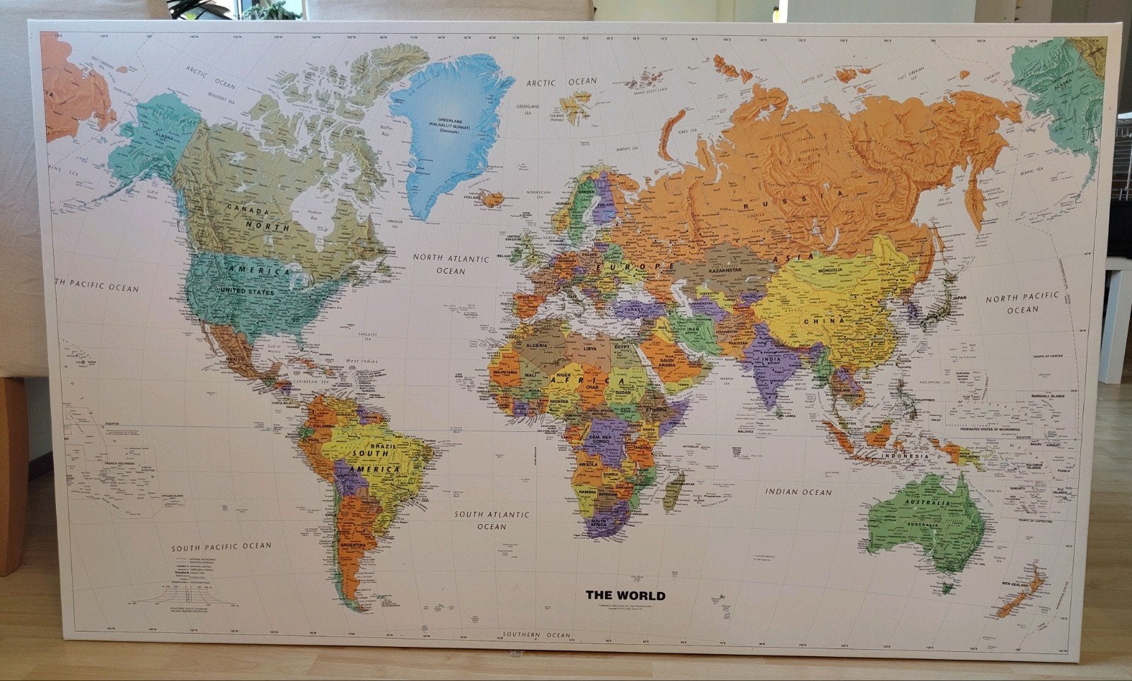 Wereldkaart op canvas 90cmx150cm (hxb), Ophalen, 125 cm of meer, 75 – 100, Print
