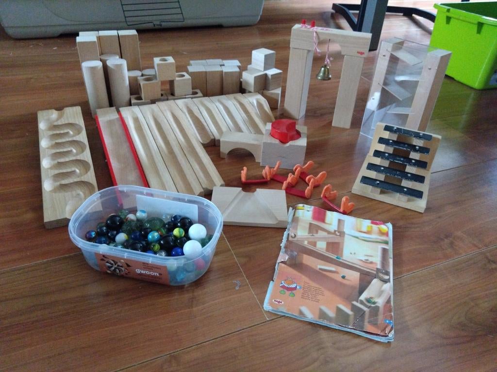 Haba houten knikkerbaan met veel extra's en knikkers, Ophalen of Verzenden, Gebruikt, Overige merken