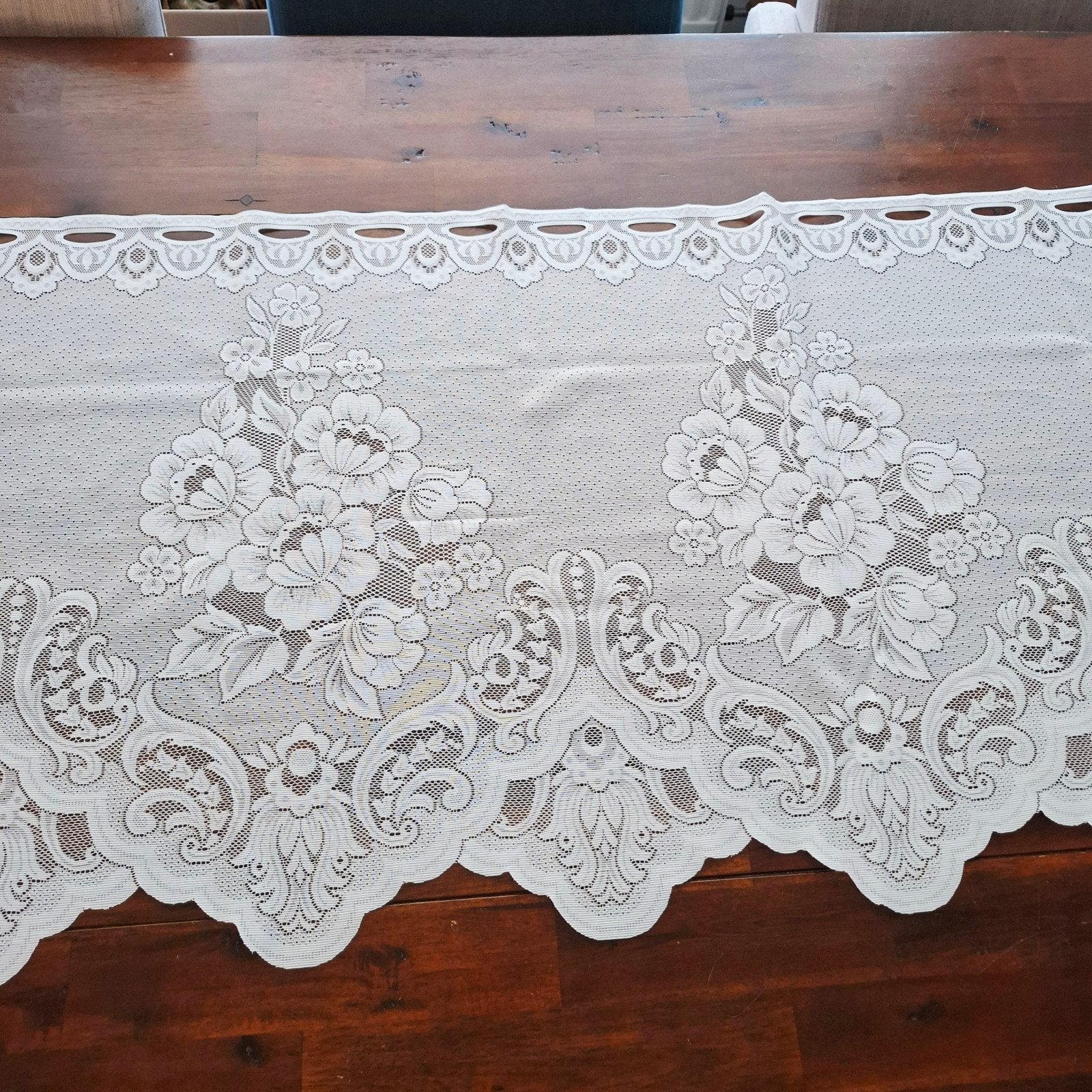 3 vintage roede gordijnen - kant, Vitrage, 189 cm, Wit, Ophalen of Verzenden