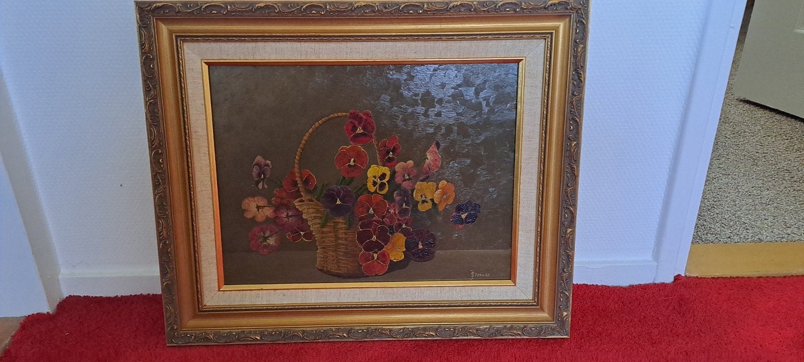 schilderij viooltjes, Ophalen of Verzenden, Zo goed als nieuw, Hout, Schilderijlijst