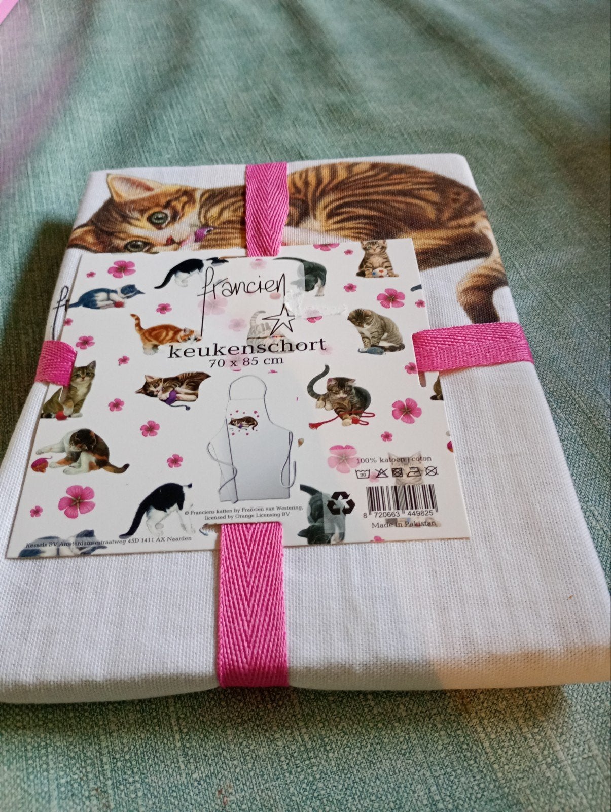 Francien Keukenschort met Kattenprint - Nieuw, Overige typen, Nieuw, Ophalen of Verzenden, Natuurlijk materiaal